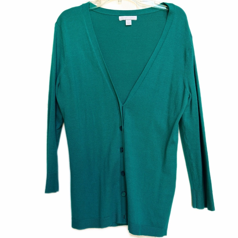 New York & Company Teal Button-Front Cardigan Size S NWOT